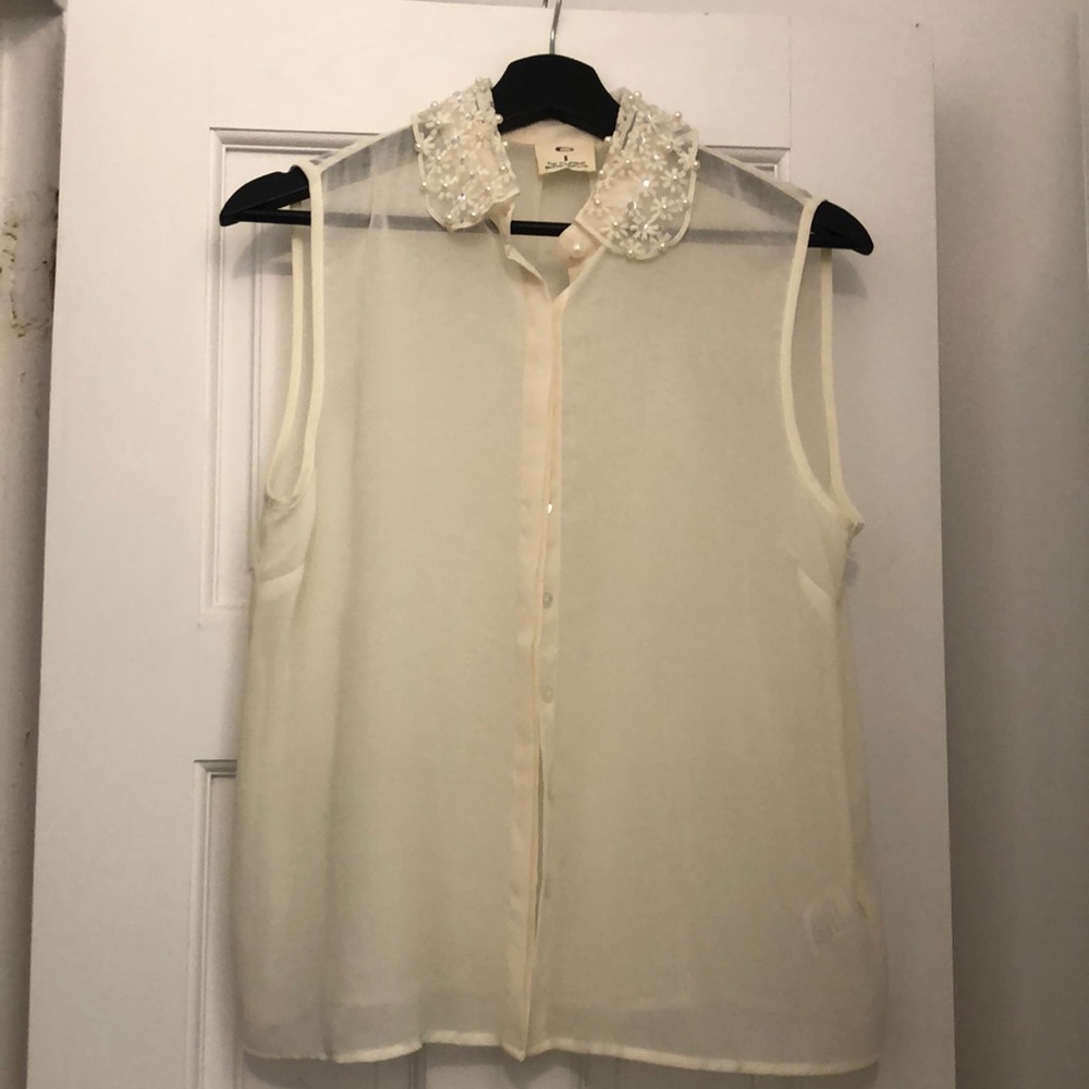 Pins & Needles sheer sleeveless blouse with color embellishment